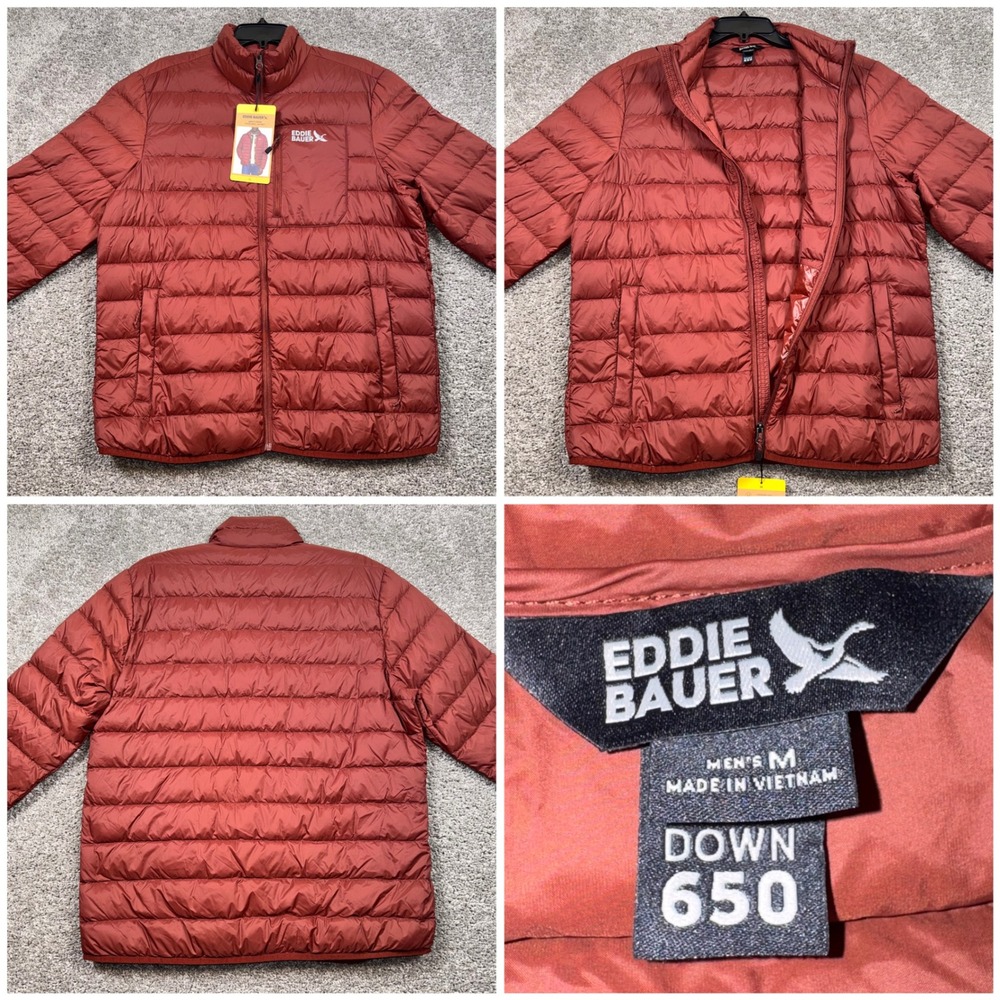 Eddie Bauer Packable Down Jacket Mens 650 Fill StormRepel Red Medium NEW